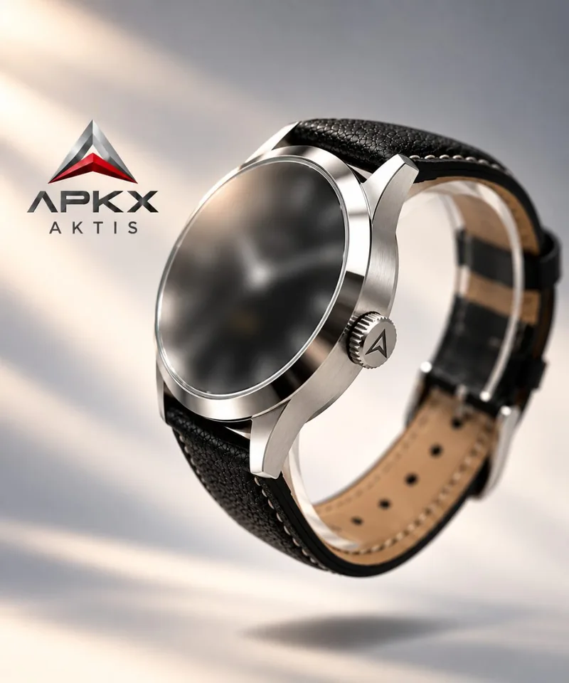 APKX AKTIS slim solar quartz watch, angled view