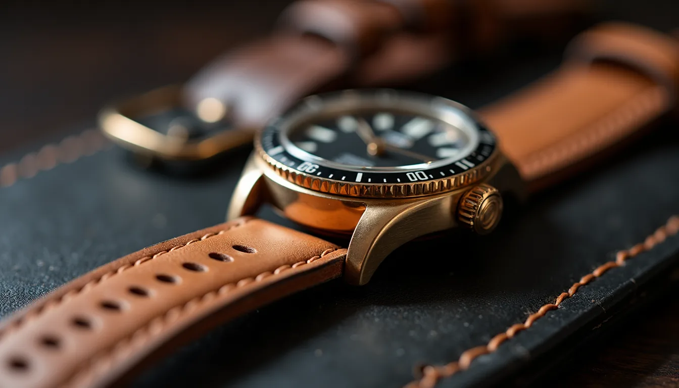 Close-up view of a luxurious leather watch strap